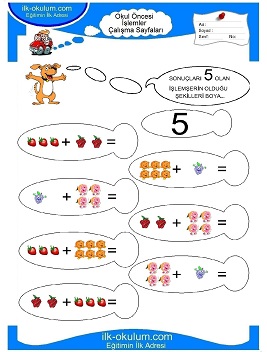 Çocuklar İçin toplam işlemi yaprak testleri 
